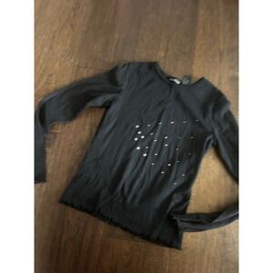 VTG Y2K Red Paint Black Long Sleeve Top Star Studded Embellished Casual Basic